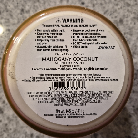 NEW Bath & Body Works Mahogany Coconut 14.5oz 3-Wick Candle - Picture 4 of 4